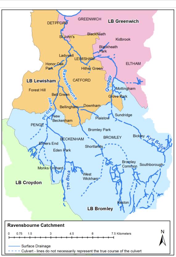 River Ravensbourne Catchment Map